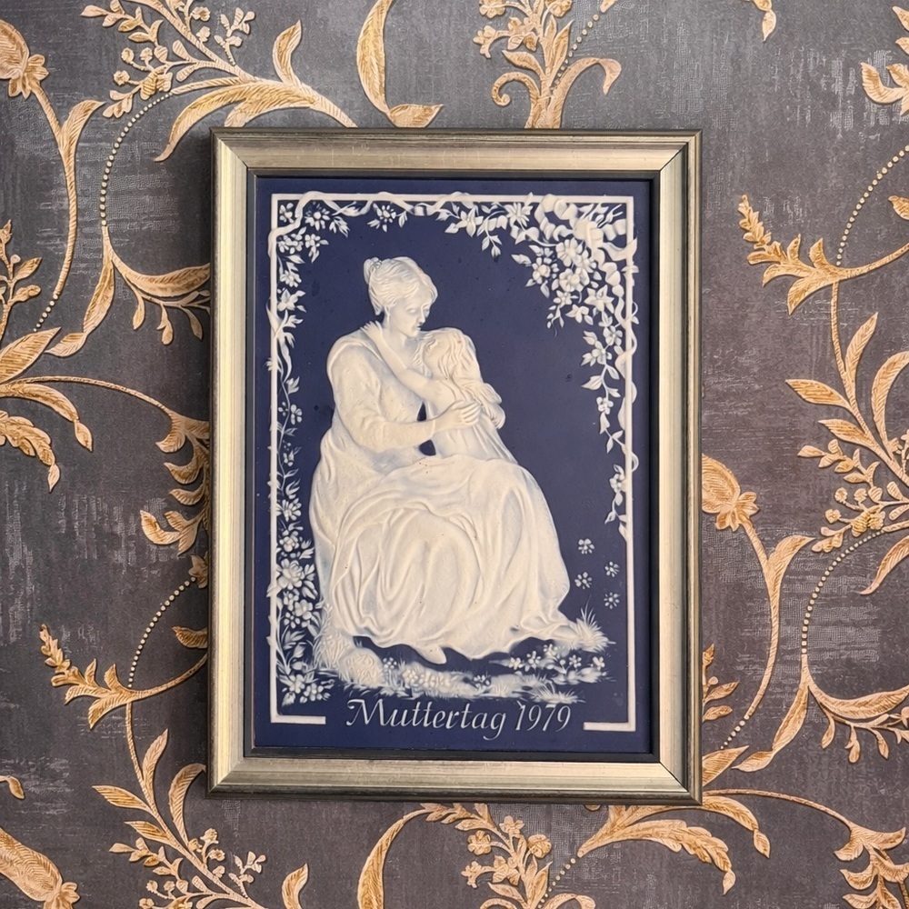 Villeroy & Boch Mettlach Jasperware Framed Plaque Mother & Child